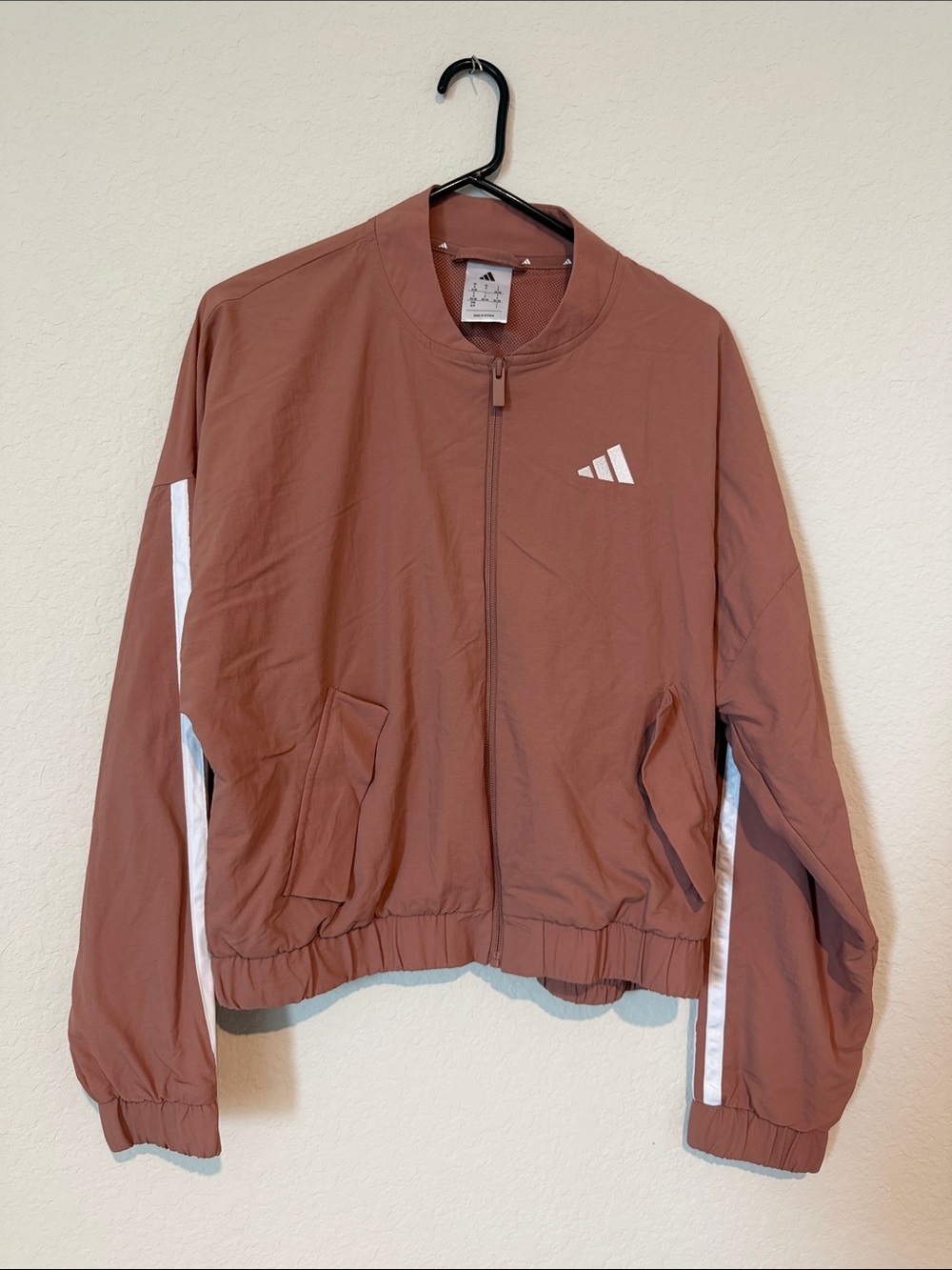 adidas Women's Mauve-Brown Bomber Jacket with White Stripes